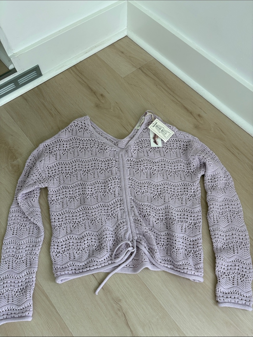 Jessica Simpson Lavender Openwork Tie-Front Cardigan